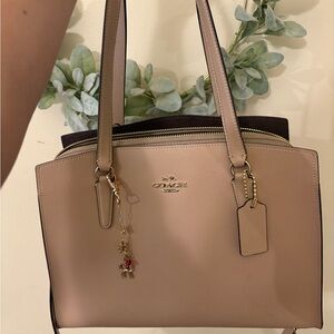 Coach Beige and Black Leather Tote